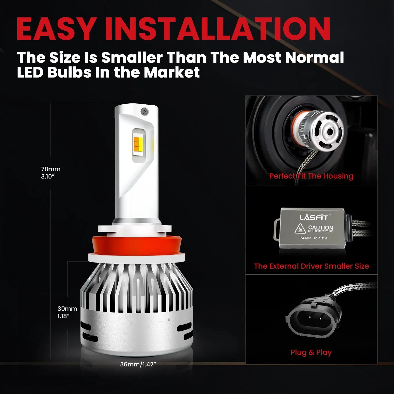 Lasfit 60W H11 H8 H9 LD plus Series | 6,000LM 6000K/3000K LED Bulbs