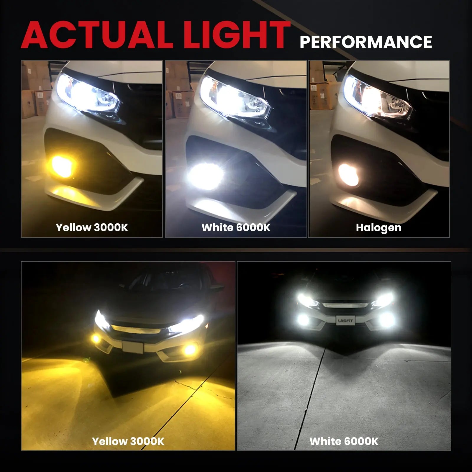 Lasfit 60W H11 H8 H9 LD plus Series | 6,000LM 6000K/3000K LED Bulbs