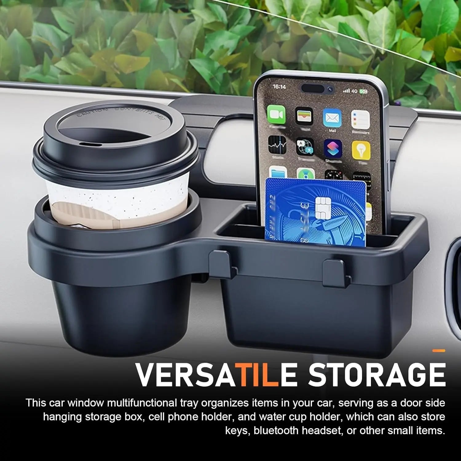 Multi-Functional Car Window Storage Rack – Door Cup Holder Tray Adapter , Phone Storage Box, Water Bottle Holder for Storing Small Items like Earphones, Keys, Bottles, and More. so Porte Para Telefono Auto Organizador De Carro Premium Car