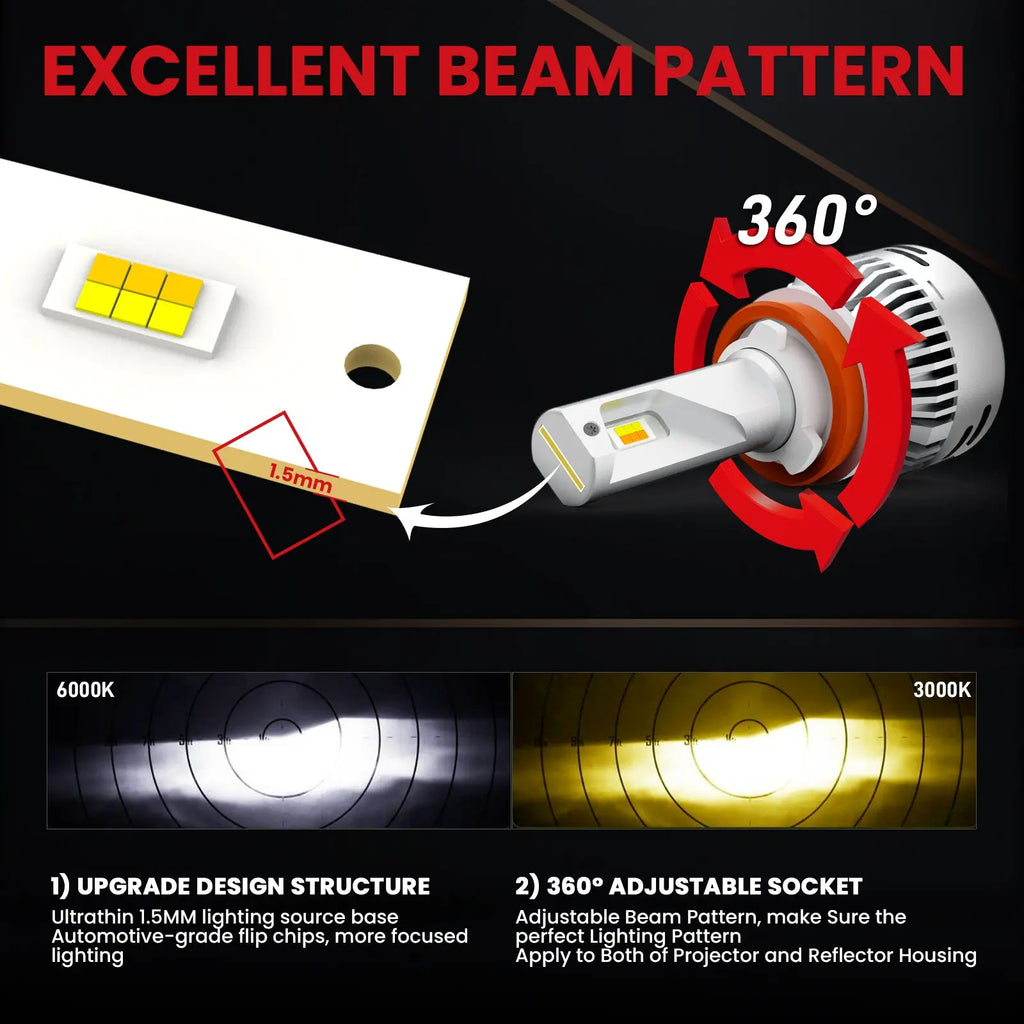 Lasfit 60W H11 H8 H9 LD plus Series | 6,000LM 6000K/3000K LED Bulbs